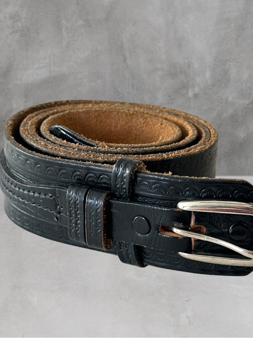Vintage Rustic FRONTIER Full Grain Leather Belt Tooled Size 42 SNAP STRAP